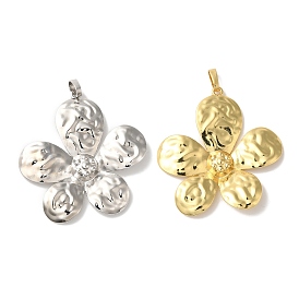 Rack Plating Brass Pendants, Cadmium Free & Lead Free, Long-Lasting Plated, Flower