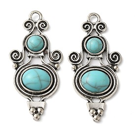 Tibetan Style Alloy Pave Imitation Turquoise Pendants, Flower Charms