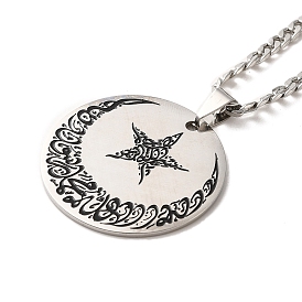 Moon & Star 304 Stainless Steel Enamel Pendant Necklaces