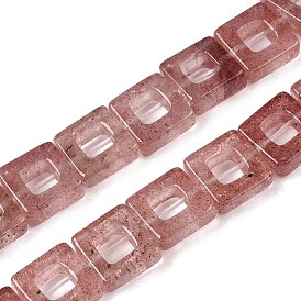 Natural Strawberry Quartz Beads Strands, Hollow Square