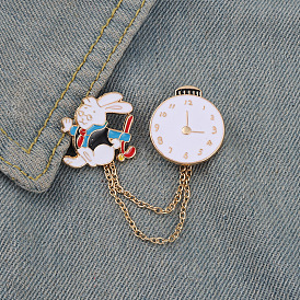 Adorable Rabbit Pocket Watch with Enamel Badge Brooch - Unique and Stylish!