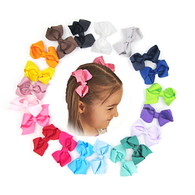 Grosgrain Bowknot Alligator Hair Clips, with Iron Alligator Clips, Platinum