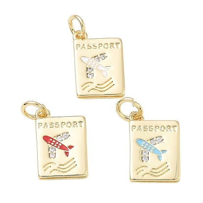 Zircone cubique transparente micro pavée de laiton avec breloques en émail, breloques de passeport, sans cadmium et sans plomb, crémaillère plaquage, plaqué longue durée, réel 18 k plaqué or