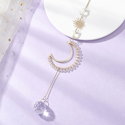 Латунные подвесные ловцы солнца в форме луны, стеклянная круглая кисточка для украшения сада и дома