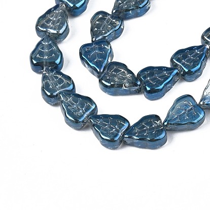 Electroplate Glass Beads Strands, Half Plated, Leaf