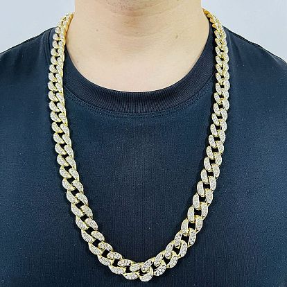 Men's Cuban Chain Necklace with Bold Diamond Inlay - Non-Fading and Eye-Catching