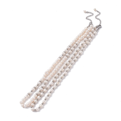 Vintage Natural Pearls Beaded Necklace for Girl Women, Stainless Steel Color