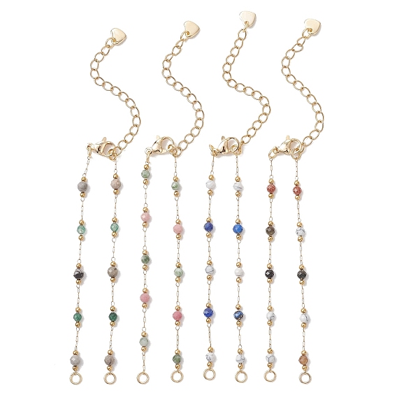 Изготовление браслета ручной работы из граненых круглых бусин из драгоценных камней диаметром 3 мм и цепочек из нержавеющей стали с круглыми звеньями., с 316 из нержавеющей стали Lobster Claw застежками, золотые