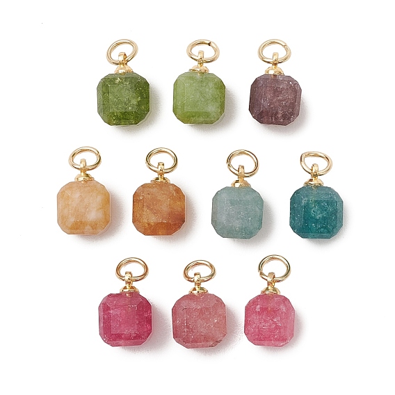 Крашеные натуральный белый нефрит подвески, ограненные кубические подвески, латуни и 304 результатов из нержавеющей стали, реальный 18 k позолоченный