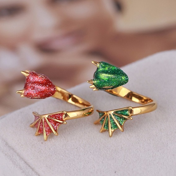 Кольцо-манжета с эмалированным драконом, готическое кольцо из позолоченного сплава для женщин