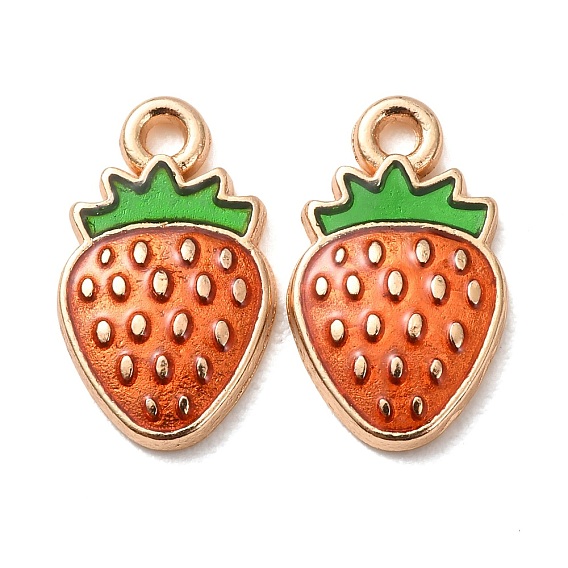 Light Gold Plated Alloy Enamel Pendants, Strawberry