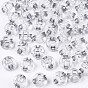 Transparent Acrylic Beads, Metal Enlaced, Flat Round with White Random Letter