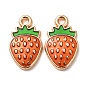 Light Gold Plated Alloy Enamel Pendants, Strawberry