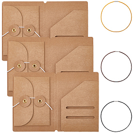 3 Pochettes de classement en papier kraft (pièces), rectangle, avec 3 pièces de cordes élastiques en nylon pour carnet de voyage