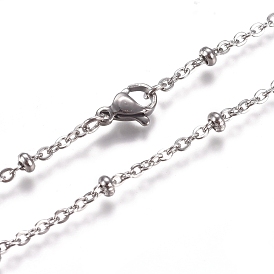 304 Stainless Steel Cable Chains/Satellite Chains Necklaces, with Rondelle Beads and Lobster Claw Clasps