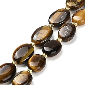 Natural Tiger Iron Beads Strands, with Seed Beads, Oval