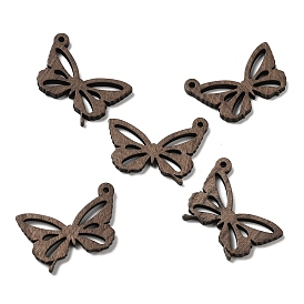 Walnut Wood Hollow Pendants, Butterfly Charms, Undyed