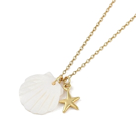 Summer Beach Shell Shape & Starfish Pendant Necklaces, Brass Jewelry for Women