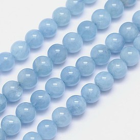 Natural Aquamarine Round Bead Strands, Grade AAA