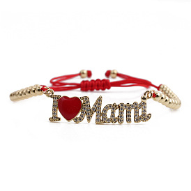 Minimalist Zircon Jewelry Adjustable Bracelet for Mother's Day - Zircon MAMA Love Red Rope.