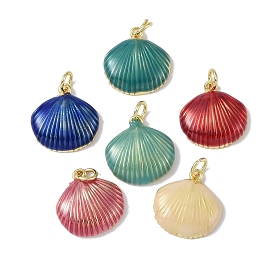 Brass Enamel Pendants, with Jump Rings, Cadmium Free & Lead Free, Long-Lasting Plated, Real 18K Gold Plated, Shell Shape Charm