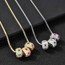 Латунный микропаве разноцветные кубические цирконии 3 рондели подвеска коробка цепи ожерелья, стойки покрытие, долговечный, без свинца и без кадмия