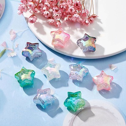 10pcs 5 couleurs placage uv perles acryliques craquelées transparentes, dégradé de couleur, étoiles