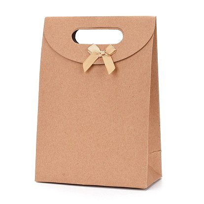 Kraft Paper Gift Bags with Ribbon Bowknot Design, for Party, Birthday, Wedding and Party Celebrations, Rectangle