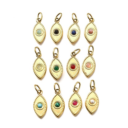 Драгоценный камень подвески, Очарование лошадиных глаз, с ионным покрытием (IP) 304 настройки и соединительные кольца из нержавеющей стали, реальный 14 k позолоченный, смешанные окрашенные и неокрашенные