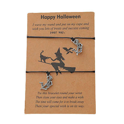 Spooky Skeleton Wax Cord Bracelet - Trendy Halloween Accessory for Men and Women