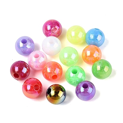Opaque Plastic Beads, Round, AB Color Plated