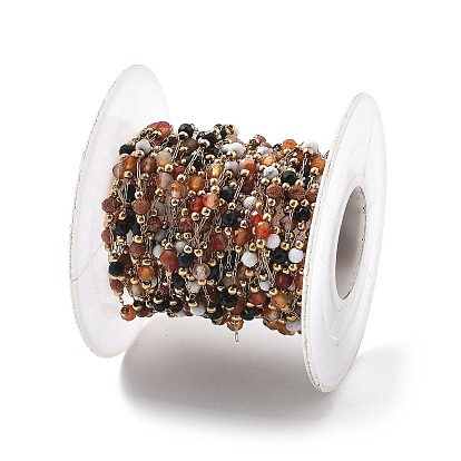 Цепочки из нержавеющей стали ручной работы 304, с красным агтом и синтетическим авантюрином и синтетическим хаулитом и черным агтом, пайки, с катушкой