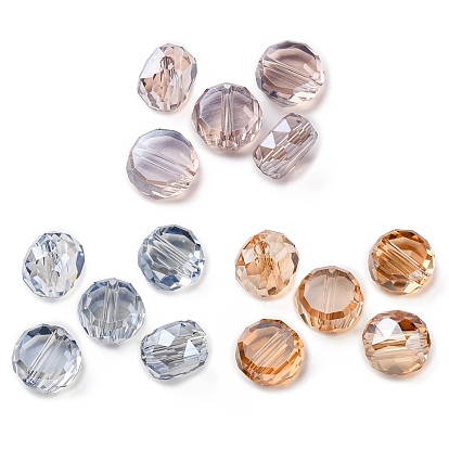 Гальванические стеклянные бусины, плоско-круглые, граненые, гальваническое покрытие