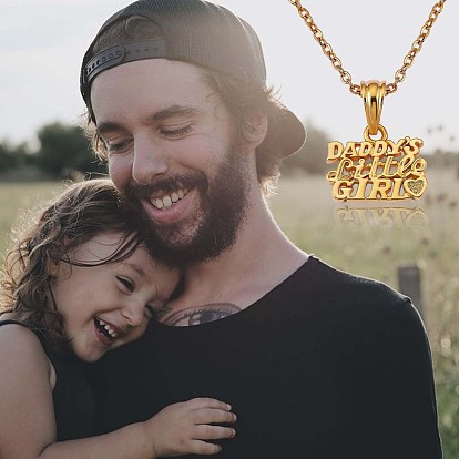 Word Daddy's Little Girl Pendant Necklace, Brass Jewelry for Father Daughter