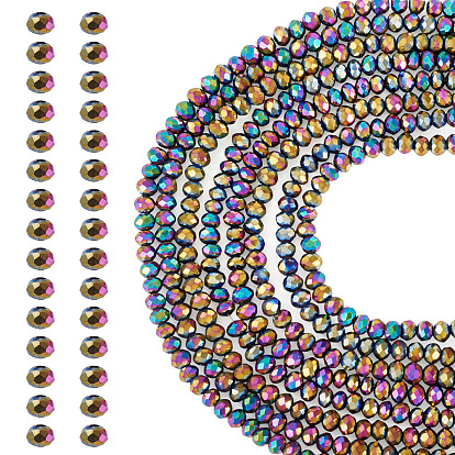 10 нити гальванических прозрачных стеклянных бусин, полное покрытие, граненые, рондель