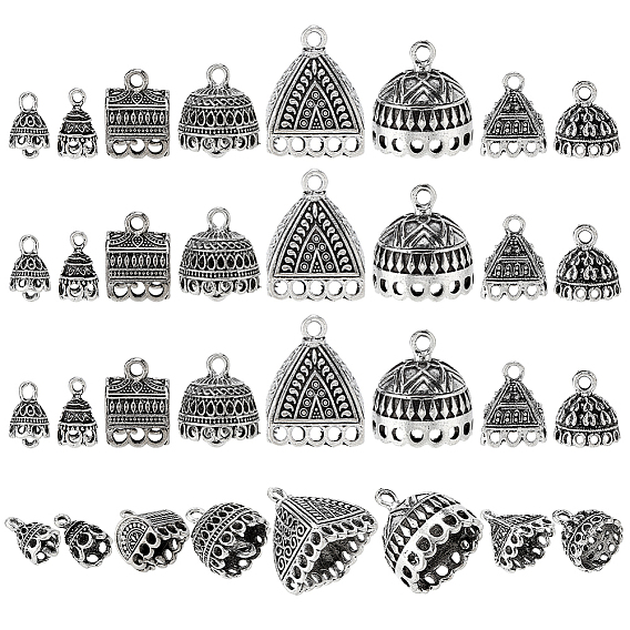 32Pcs 8 Styles Tibetan Style Alloy Pendant Bails, Tassel Cap Bails