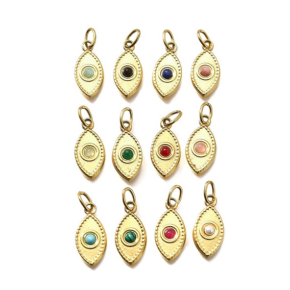 Драгоценный камень подвески, Очарование лошадиных глаз, с ионным покрытием (IP) 304 настройки и соединительные кольца из нержавеющей стали, реальный 14 k позолоченный, смешанные окрашенные и неокрашенные