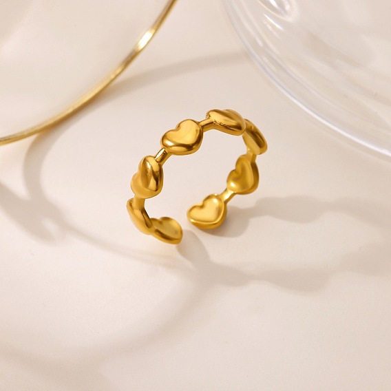 304 открытые кольца-манжеты из нержавеющей стали для женщин, сердце