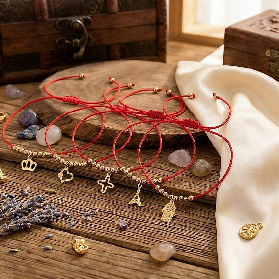 Регулируемые 304 из нержавеющей стали браслеты шарма, плетеные нейлоновые браслеты для женщин, золотые