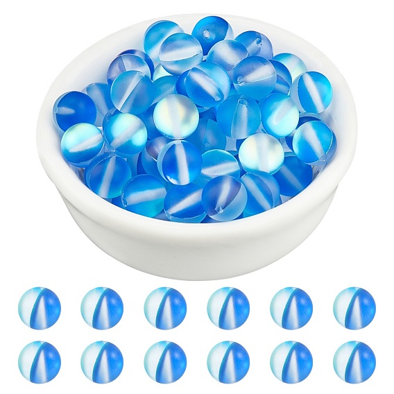 Synthetic Moonstone Beads Strands, Holographic Beads, Dyed, Frosted, Round