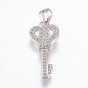 Brass Micro Pave Cubic Zirconia Pendants, Heart Key