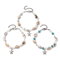 3Pcs 3 Style Alloy Starfish Charm Bracelets Set, with Natural & Synthetic Mixed Gemstone & Shell Beaded