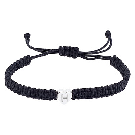 1bracelets tressés en cordon de nylon réglable pour femmes et hommes, avec argent 304 coeur en acier inoxydable avec bijoux en forme de lettre, sans plomb & sans nickel & sans cadmium 