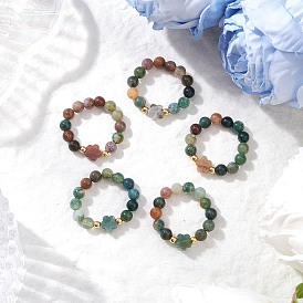 Кольца из натурального индийского агата, с латунной бисера