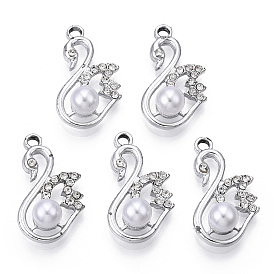Alloy Crystal Rhinestone Pendants, with ABS Plastic Imitation Pearl, Swan Charms