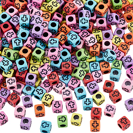 800 шт. непрозрачные акриловые эмалевые бусины, Куб с крестом