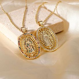 Brass Cubic Zirconia Virgin Mary Pendant Exquisite Jewelry Fashion Necklaces, Golden