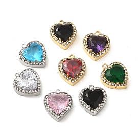 304 Stainless Steel Pendants, with Glass and Rhinestone, Heart Charms