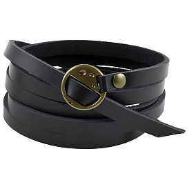 1Pc Dual-use Items, Leather Cord Bracelets/Chain Belts, with Alloy Findings, Flat Round, Antique Bronze