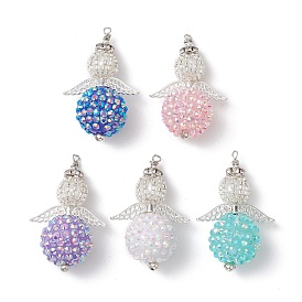 Glass Seed Beads Alloy Pendants, with Pearlized Glass Pearl Bead, Angel